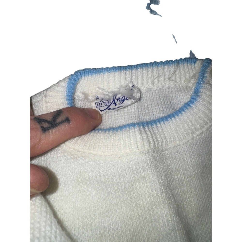 Vintage‎ Baby Boy 2 Pc Outfit Little Angel Sweater Puppy Vest Shirt Blue White - Picture 4 of 9